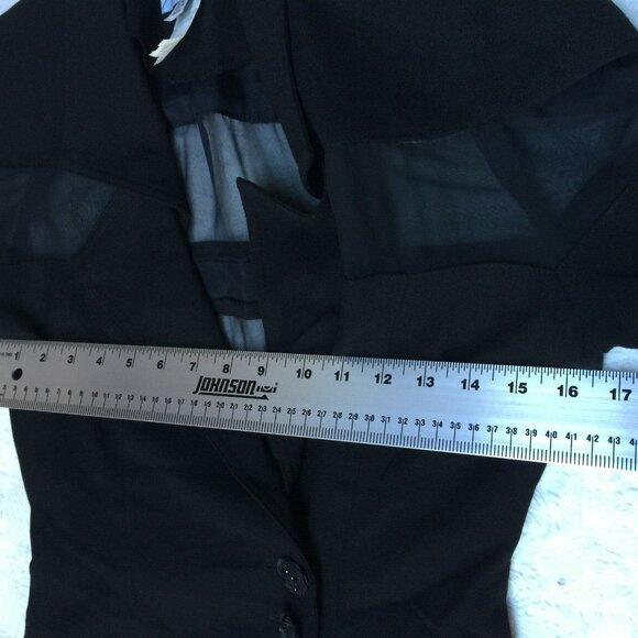 Jackie K Womens Sheath Dress Sheer Striped Sleeves Button Front Pure Wool Black - Picture 7 of 11